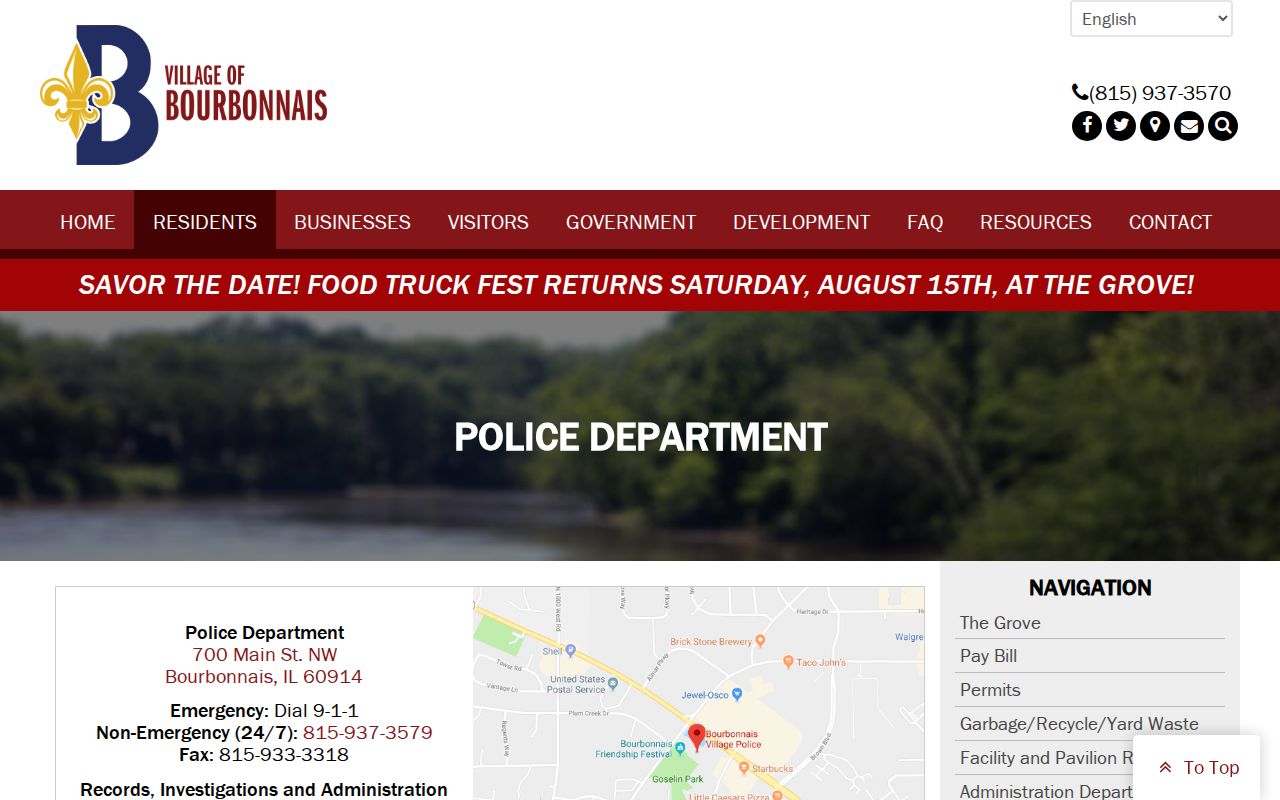 Village of Bourbonnais Police Department criminal records webpage
