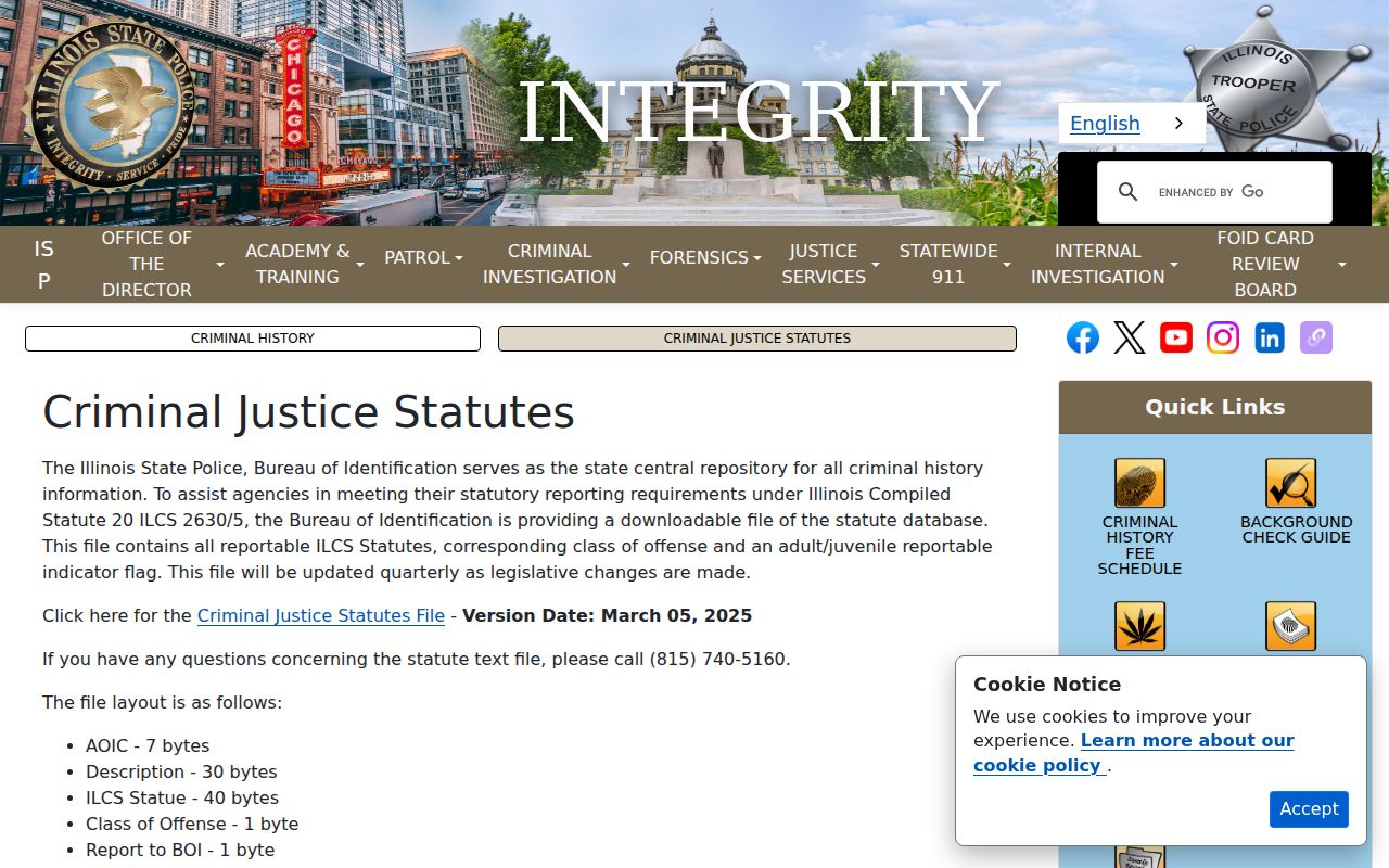 Bourbonnais criminal-record reporting statutes from Illinois State Police