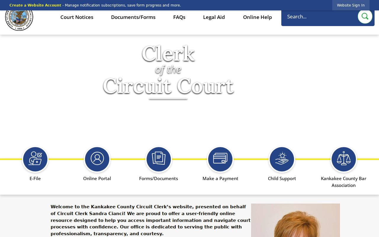 Kankakee County Circuit Clerk homepage for court case services