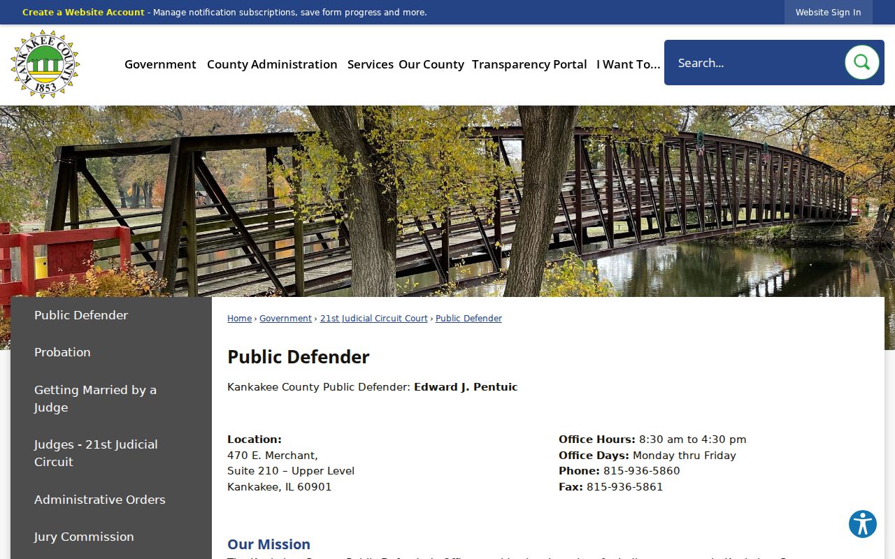 Kankakee criminal court records and Public Defender page