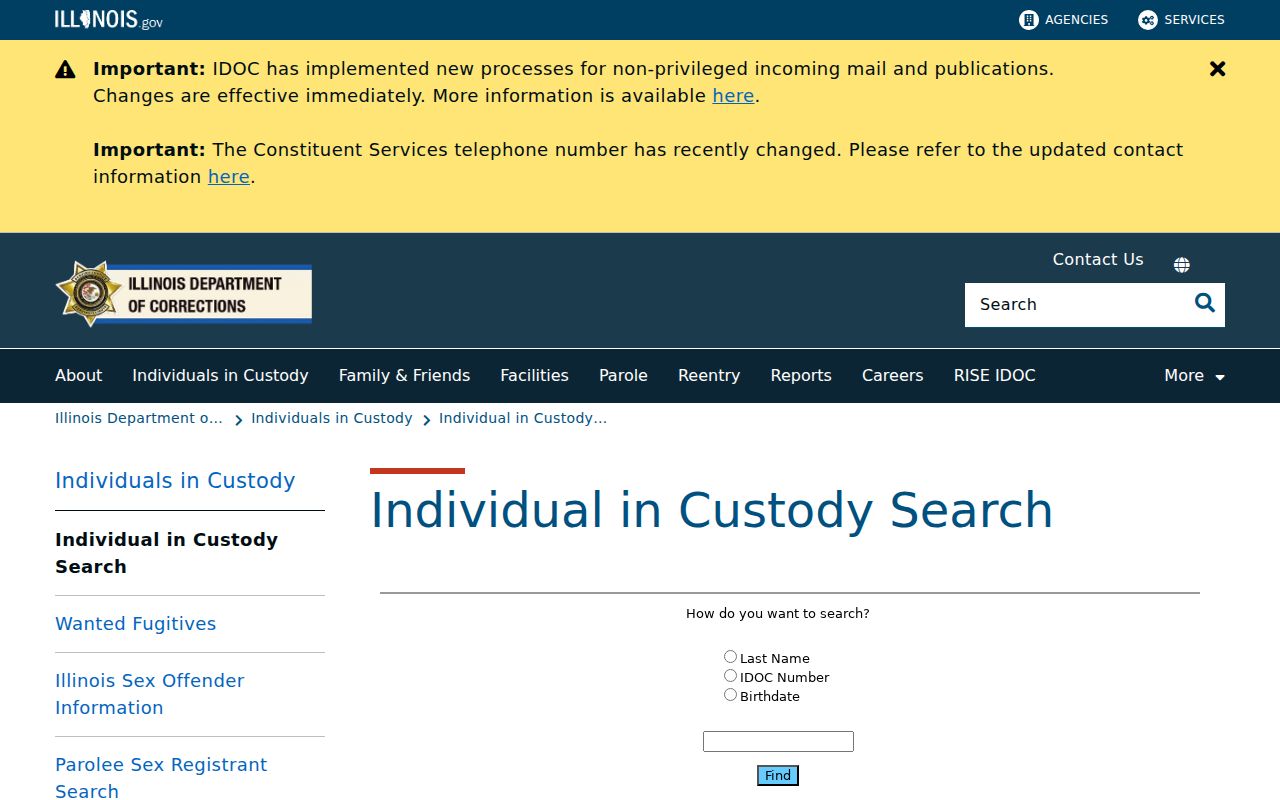 Kankakee County criminal history custody search through Illinois corrections